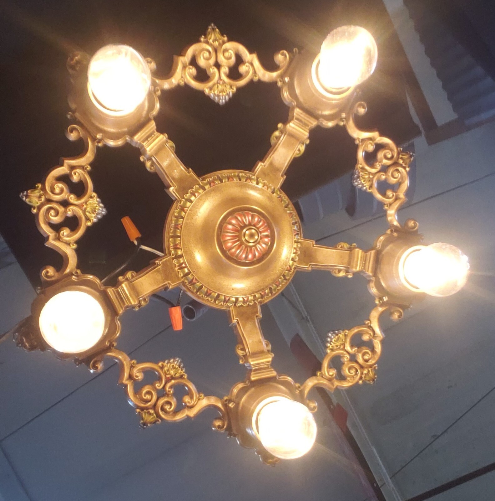 Restored Art Deco Flush Mount 5 Light Chandelier 15 1/2″ Round GA9901