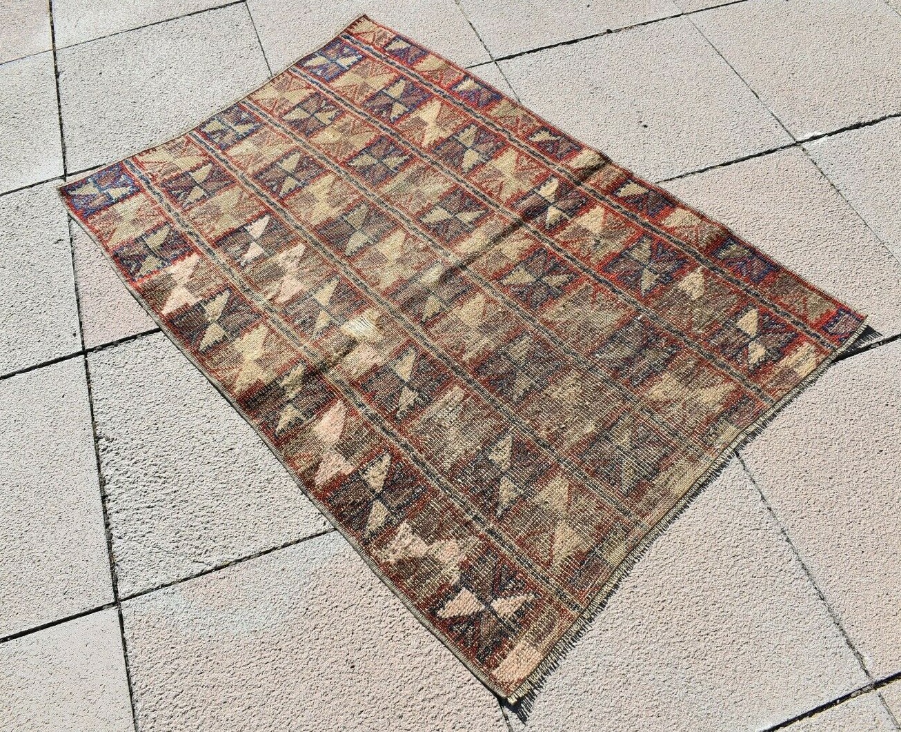 Fabulous Antique Camel Wool Tribal Collector’s Piece Distressed Low Pile Rug