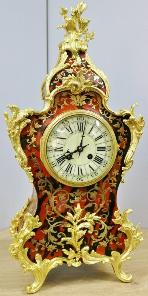 Large Antique French 8 Day Striking Red Shell & Brass Inlaid Boulle Mantle Clock
