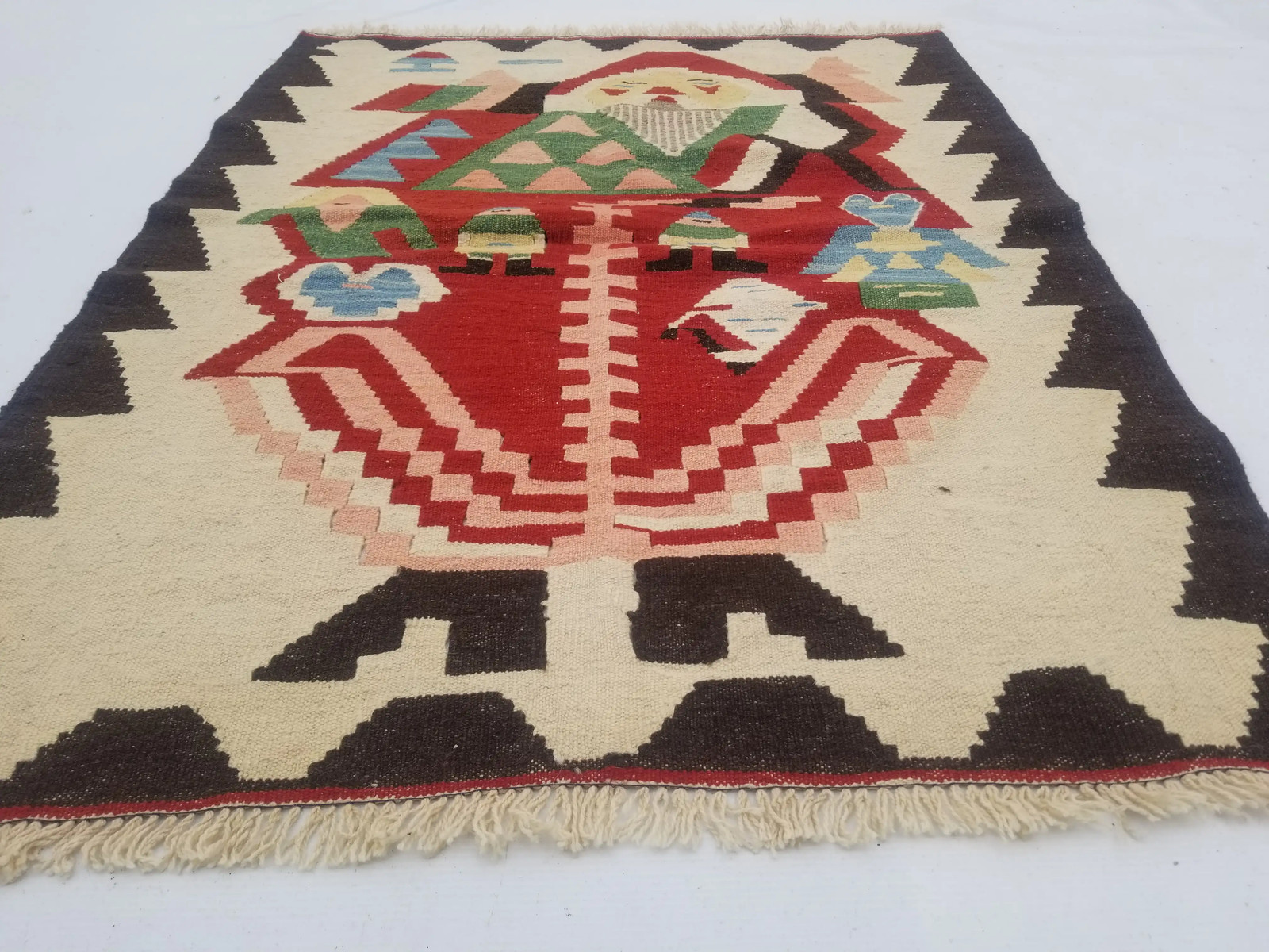 Vintage Traditional Handmade Turkish Santa Claus Wool Kilim 3.6×2.10ft