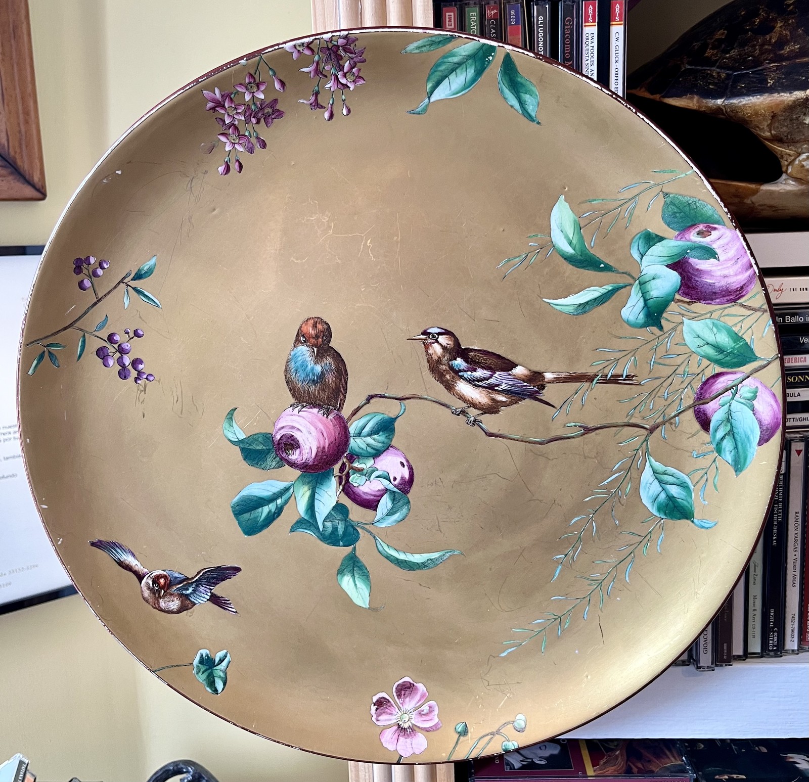14″ Charger On Gold Background: Antique 19th Large English Victorian Minton