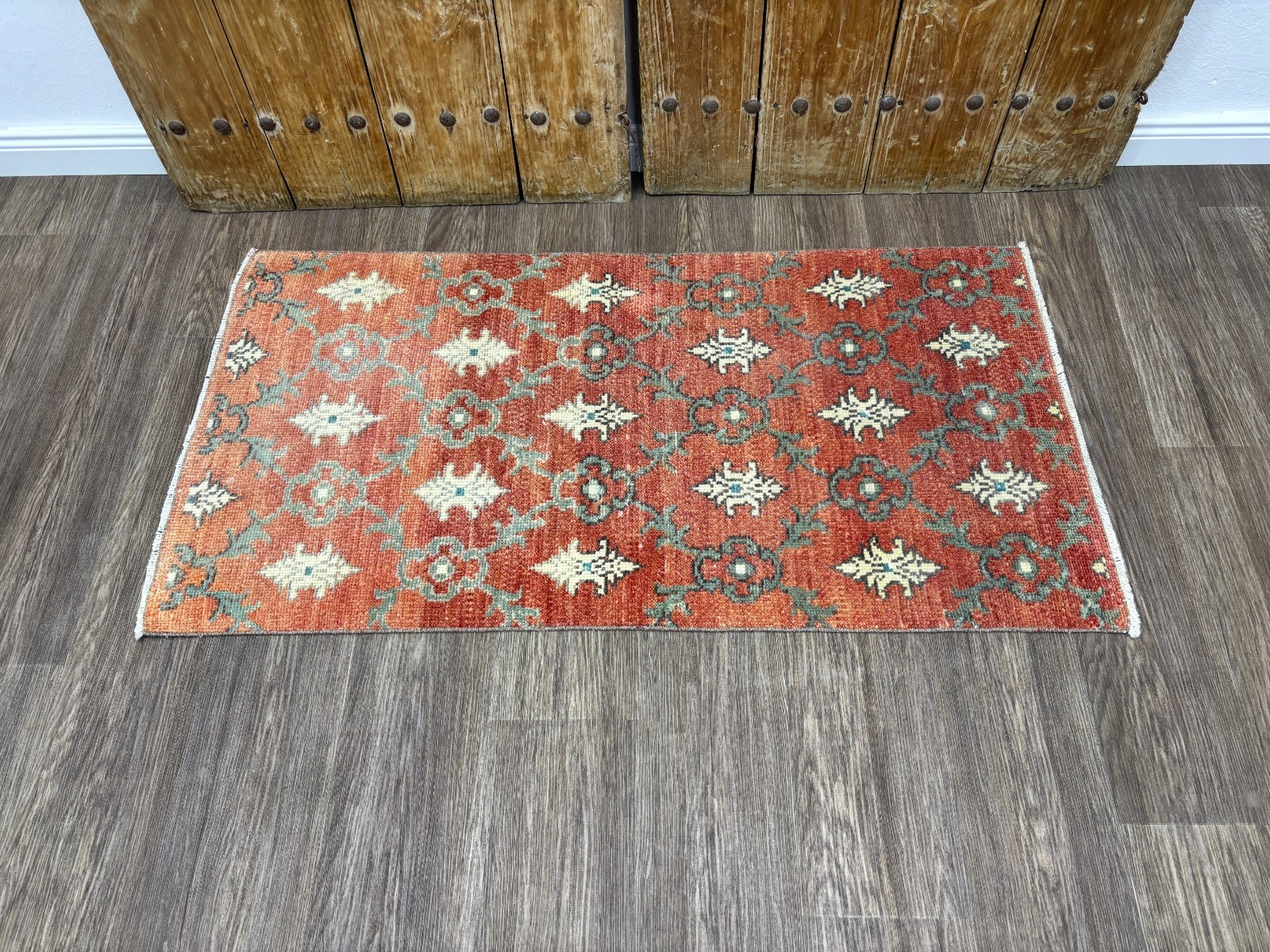 2×5 Vintage Red Turkish Runner, Hand-Knotted Wool Rug, Small Oushak Runner