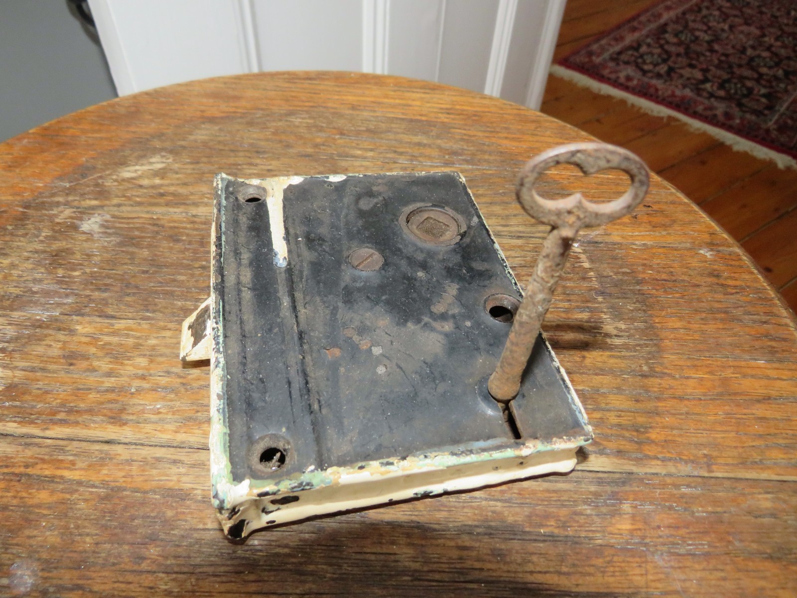 Antique Victorian Cast Iron Rim Lock, 3 1/4 BY 4 1/4 Inches