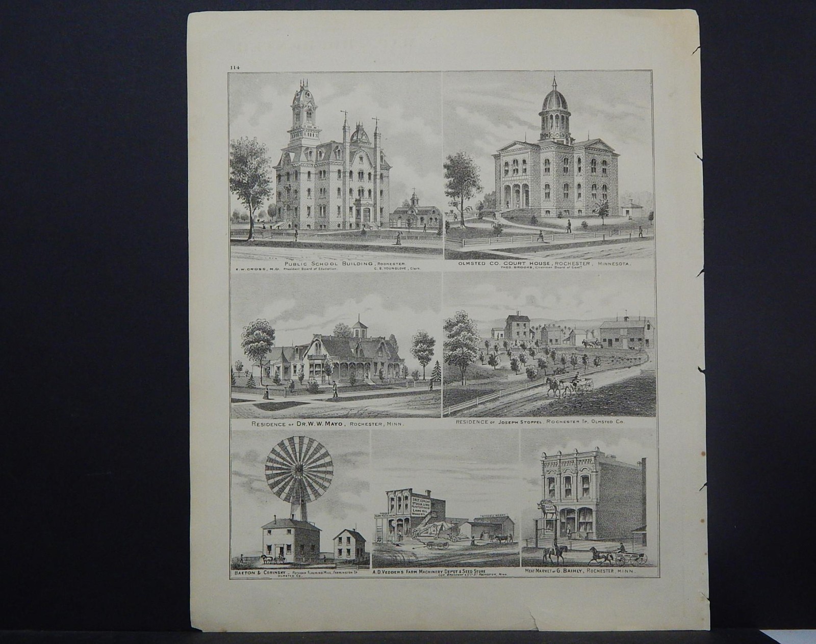 Minnesota, County Map 1874 Engraving Olmsted Stearns Winona County L18#32