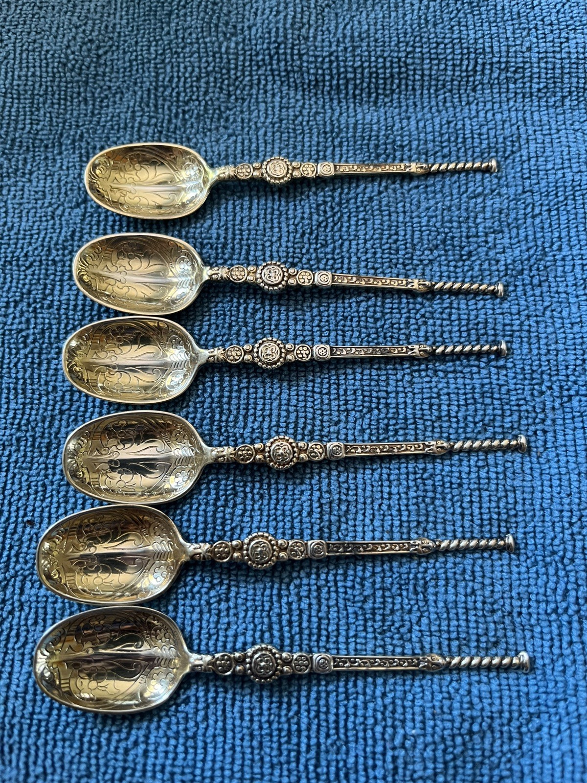 Sterling Silver Gold Washed Annointing Spoons Coronation Antique Ornate