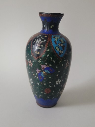 Antique Chinese Butterfly Floral Cloisonne Vase 6″w×3″w Read