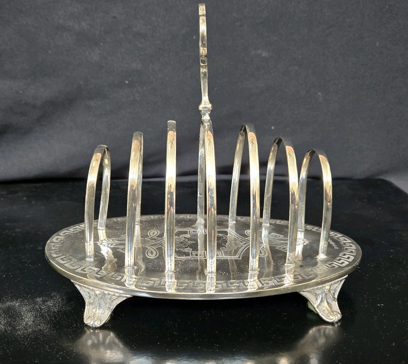 Ornate Victorian Toast Rack Six 6 Slice With Tray Silver Plated By R&Co