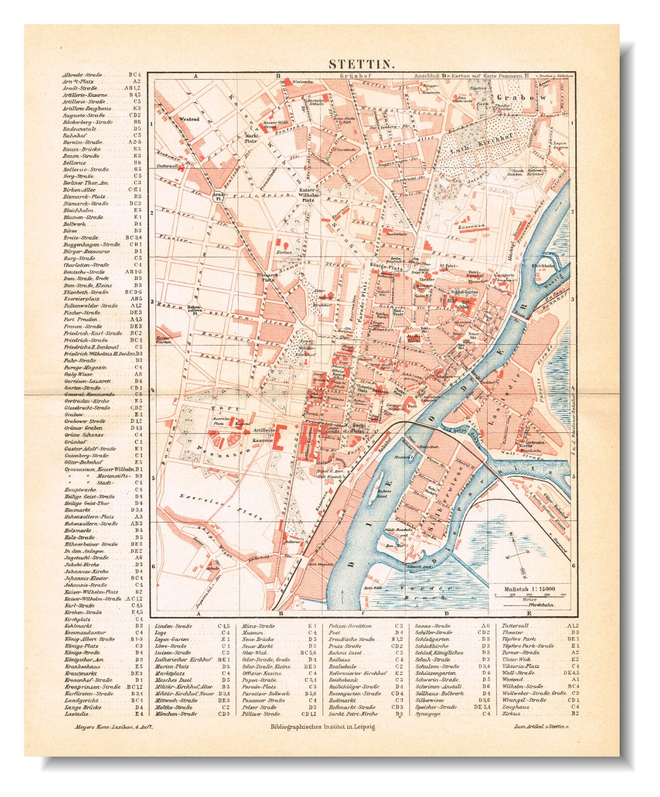 SZCZECIN Original map Silesia city plan POLAND 1888 Polska Germany