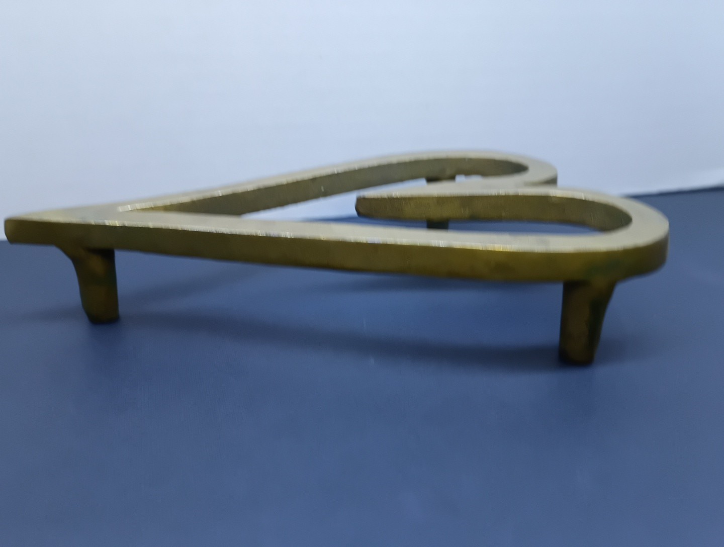 Early 19th Solid Brass Heart Shaped Footed Trivet