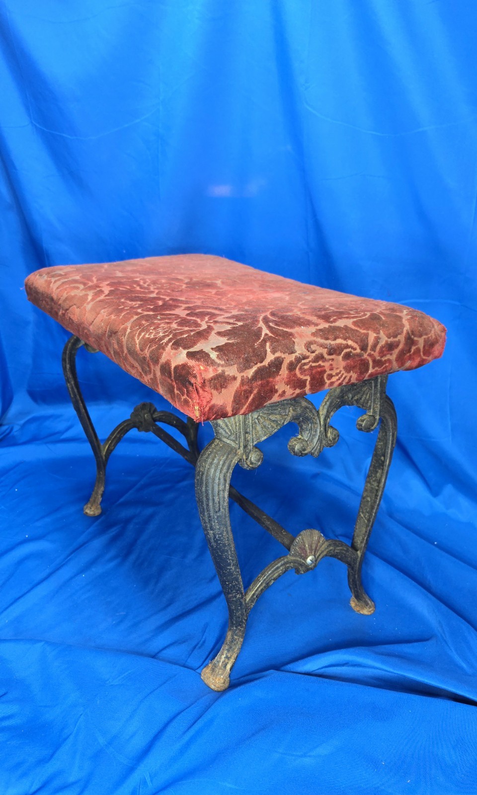 Antique Victorian Cast Iron Piano Bench Vanity Fireside Stool Seat Shell Twist
