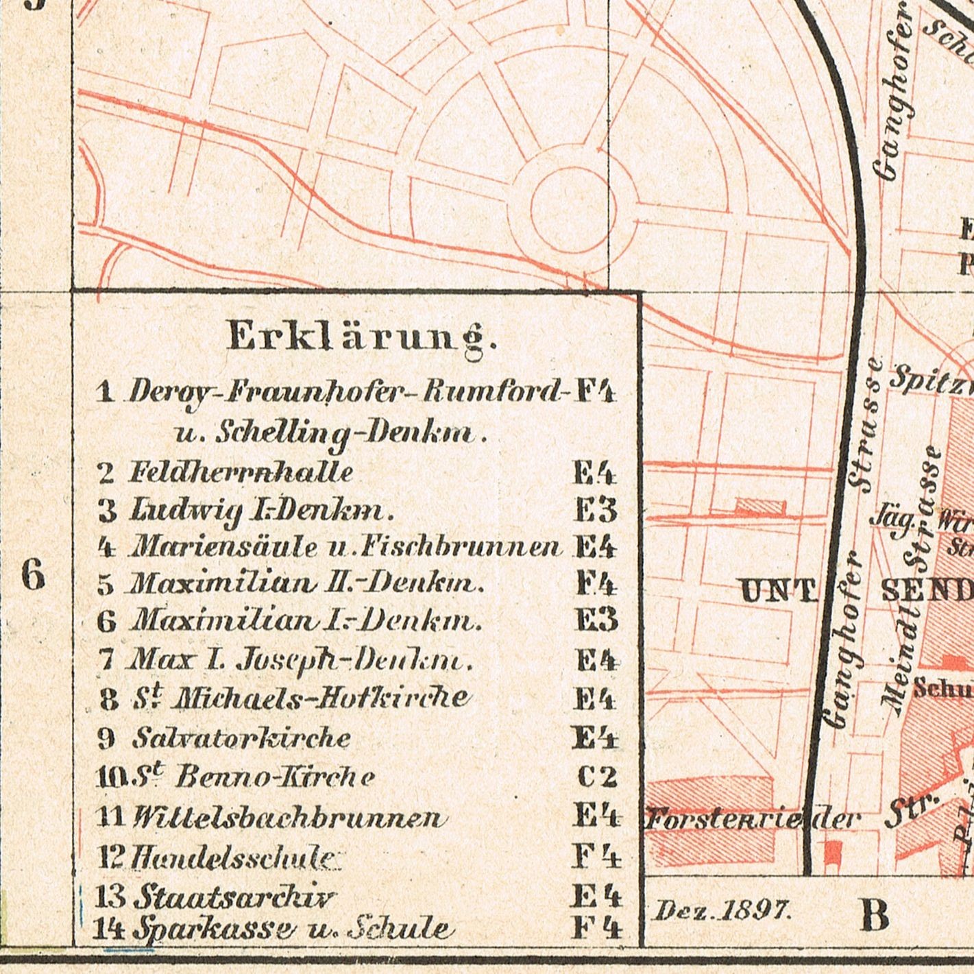 MUNICH dated 1897 München Original map Antique city plan Germany Deutschland