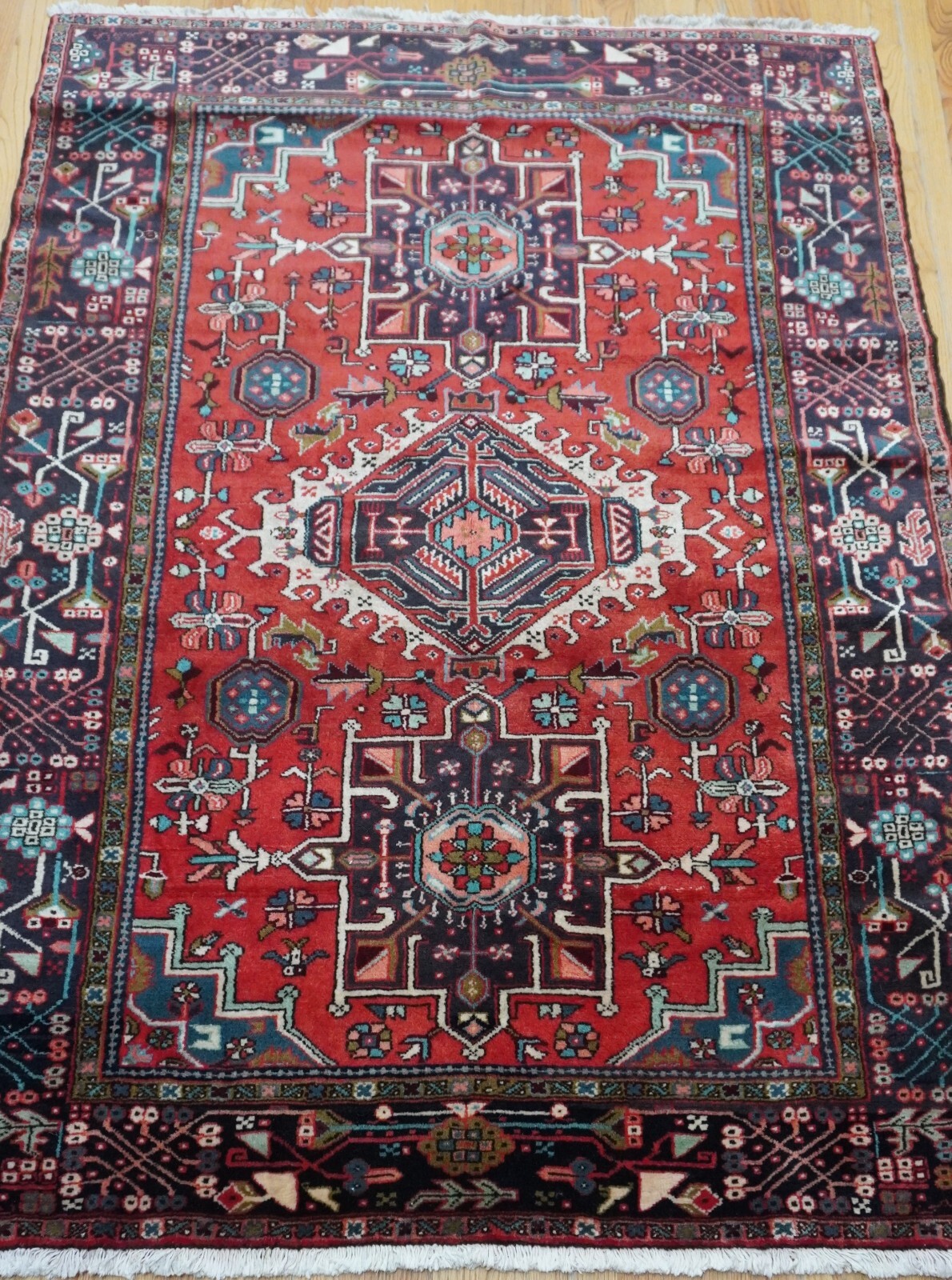 5′ x 7′ TRIBAL SIGNED KARAJAA HERIZZ HAND KNOTTED WOOL ORIENTAL RUG EXCELLENT