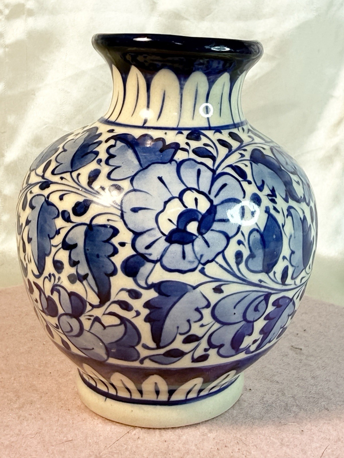 Small Blue and White Ceramic Cabinet Vase Mexico Art Deco