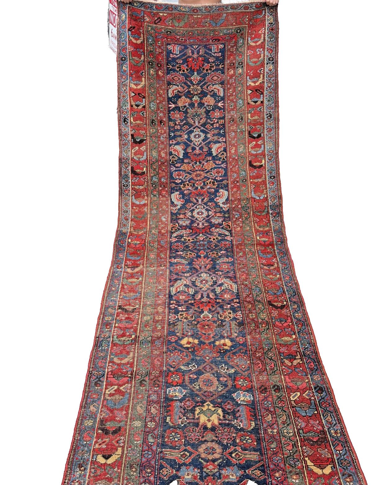 Auth: 19th C Antique Bijar Runner Rare Kurdish Beauty Organic Blue 4″X18′