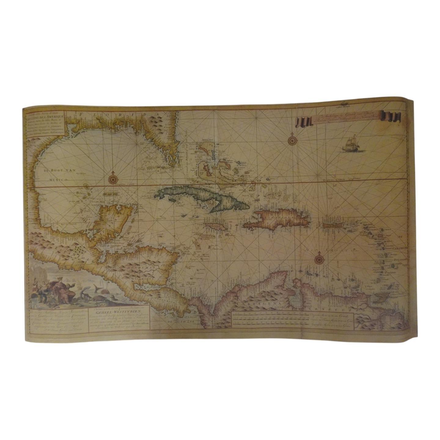 Vintage 1996 15 1/2″ X 26 1/4″ Reproduction Italian Map Caribbean West Indies