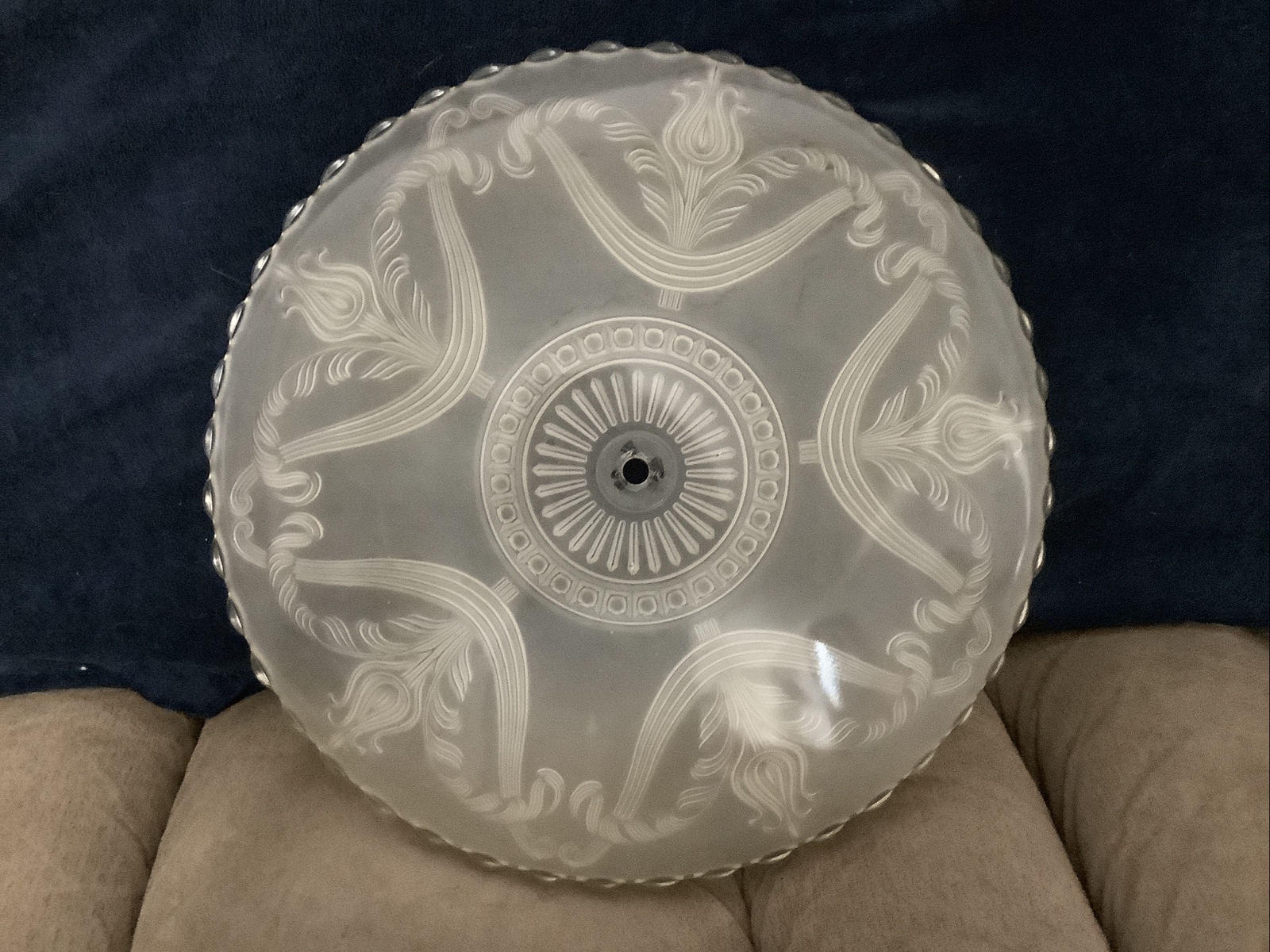 Antique Large 16″ Frosted Glass Shade Flush Mount 1940s Ceiling Light Cover jA+1