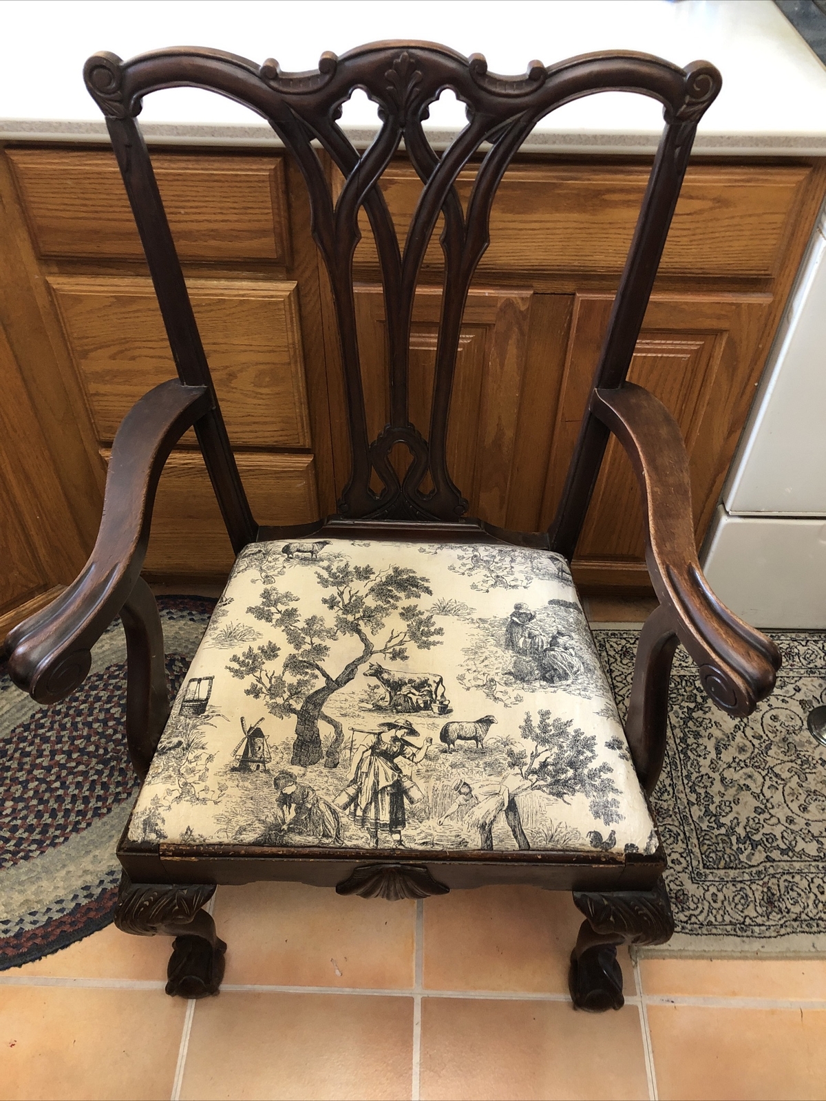 Antique 19th Century Chippendale Dining Knuckle Arm Chair