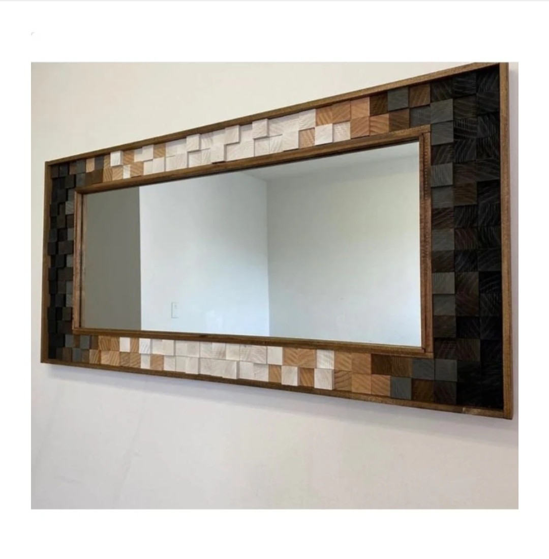 Geometrically Wooden Frame mosic Mirror,Tall Mirrror,Antique WooMirror 48″X36″