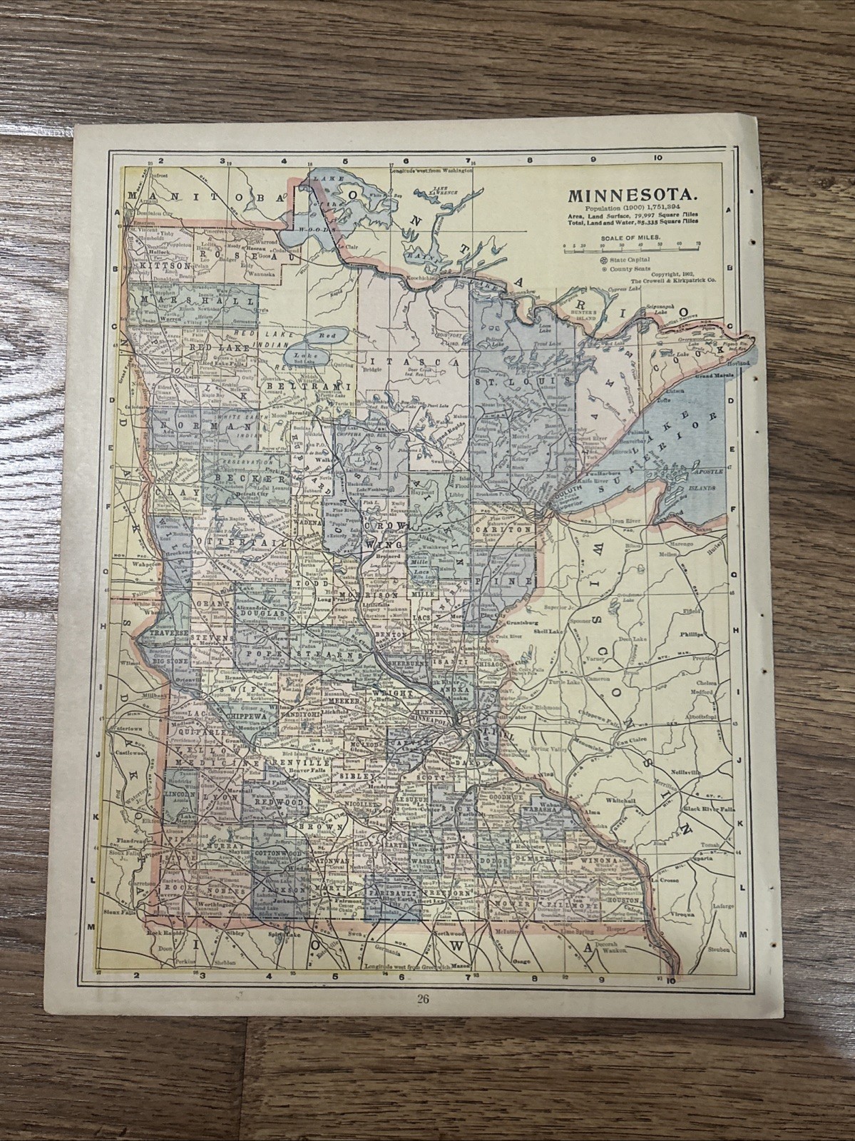 Antique 1908 Map Of Minnesota 14”x11”
