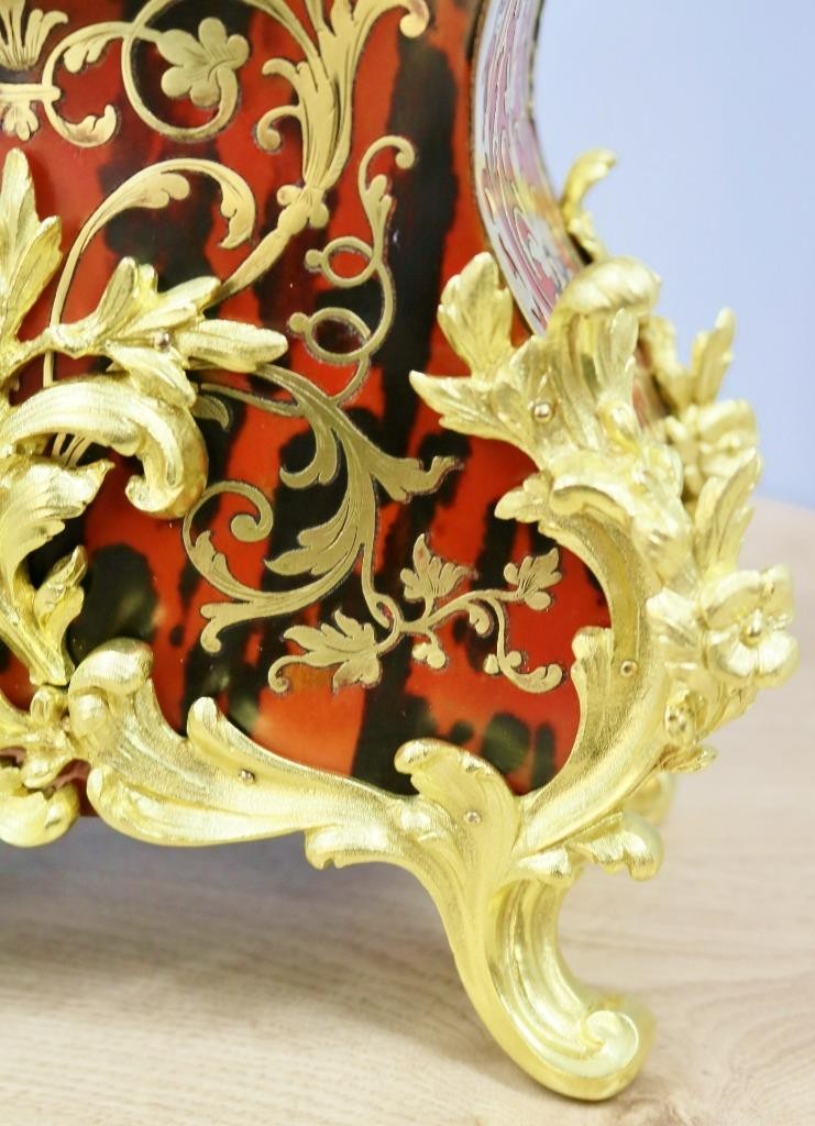 Large Antique French 8 Day Striking Red Shell & Brass Inlaid Boulle Mantle Clock