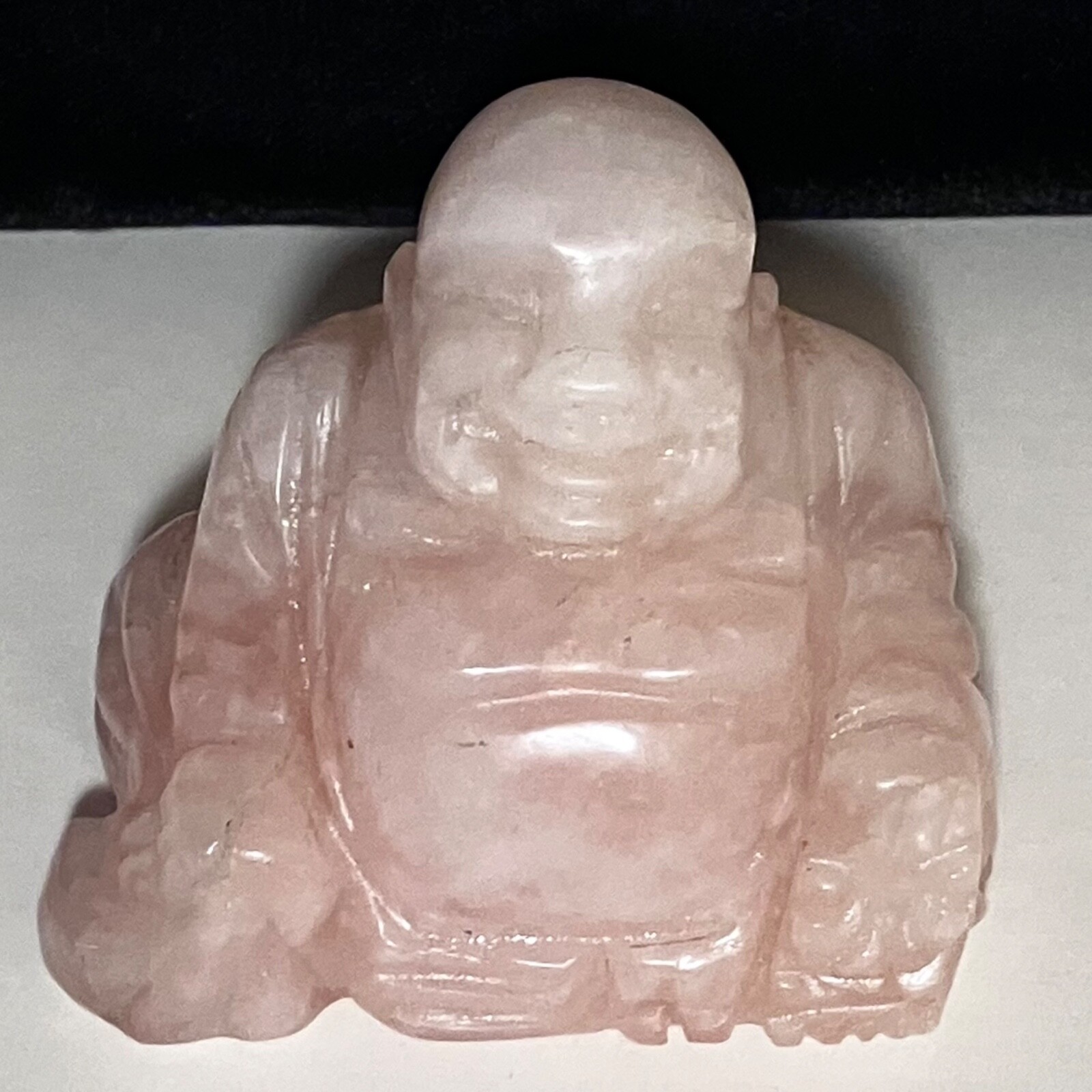 ANTIQUE ROSE QUARTZ BUDDHA / 2.5 Inches Wide / Natural Undyed Pink / Small Chip