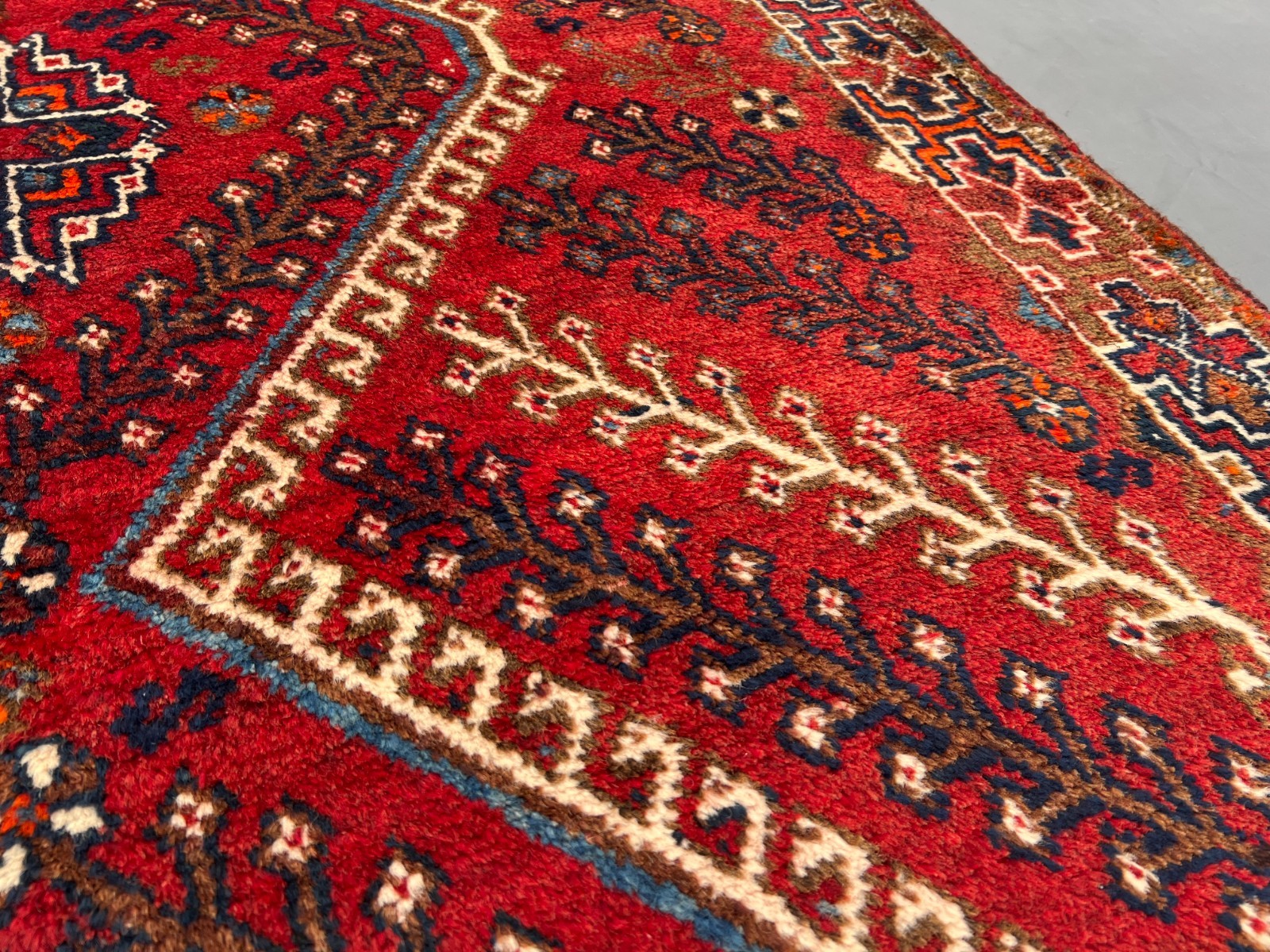 4’1×5’7ft Caucasian Tribal Double Diamond Medallion Handknotted Wool Vintage Rug