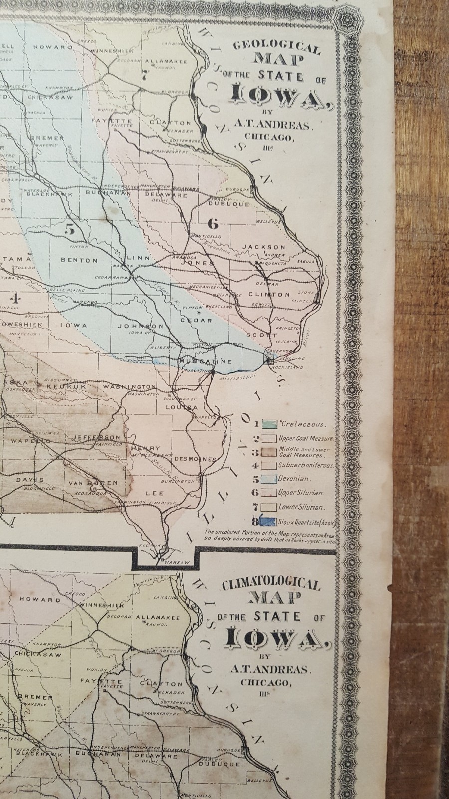 Antique – Geological & Climatological MAP OF IOWA – Andreas Atlas Co. 1875