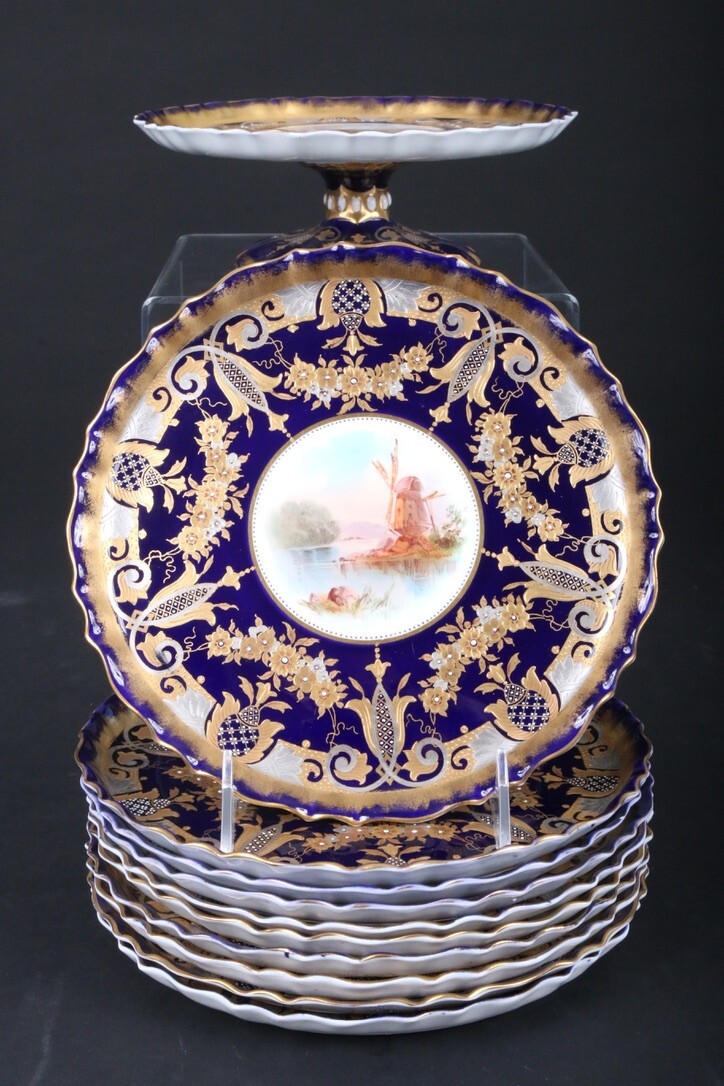 19th Century English Hand-Painted Gilded Dessert Service, gold, gilded, gilt