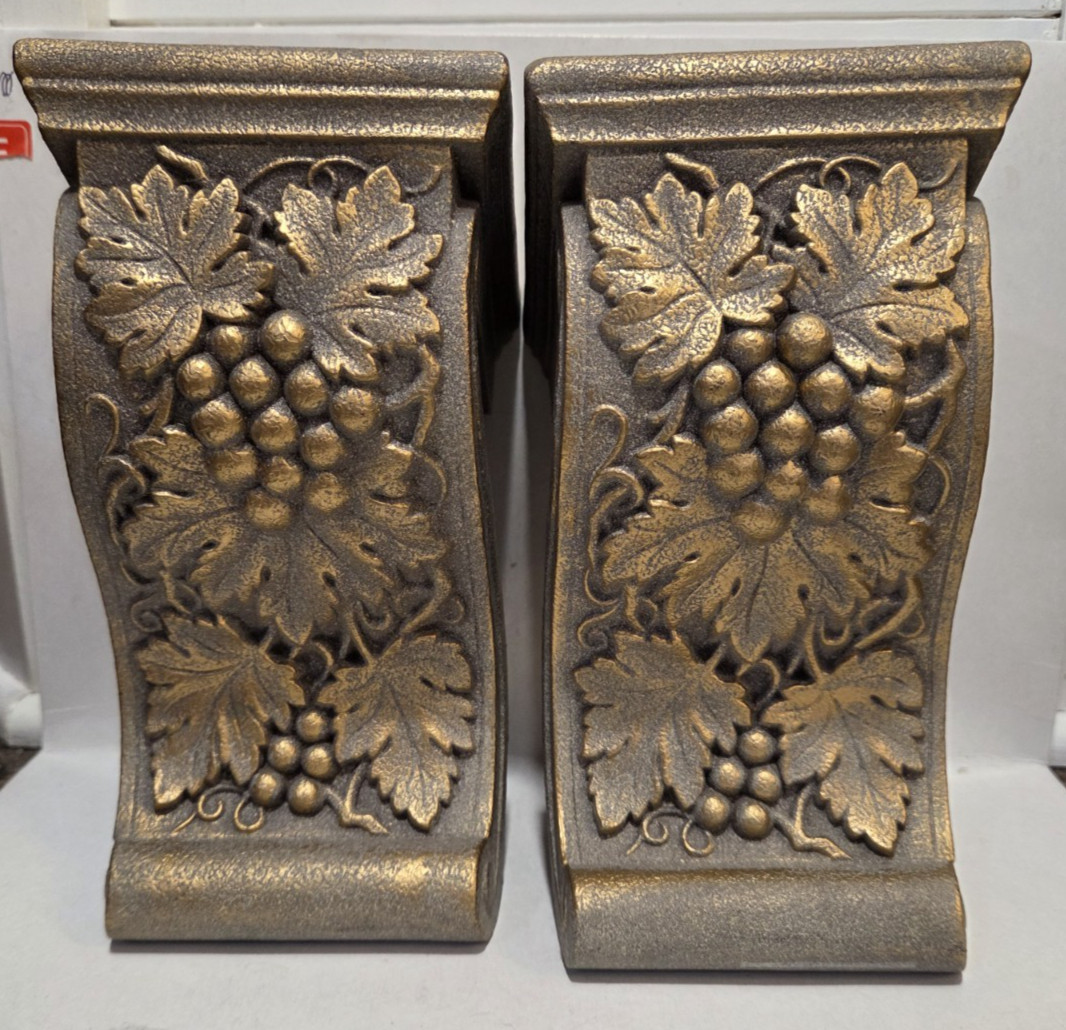 Vintage Gold Faux Wood Wall Sconces Grape Design (set Of 2) Home Interiors 1649