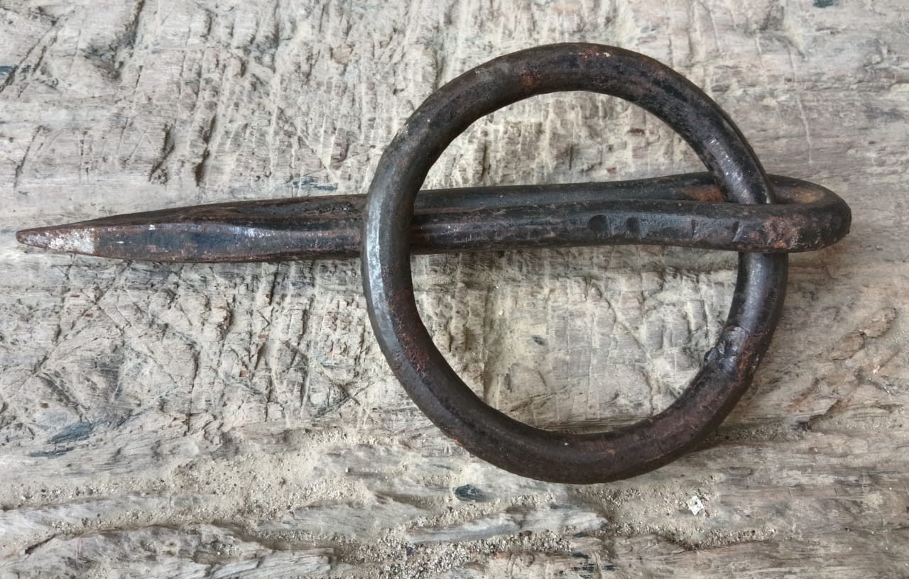 Antique Hook Wrought Iron Tethering Ring on Pin Blacksmith Hardware
