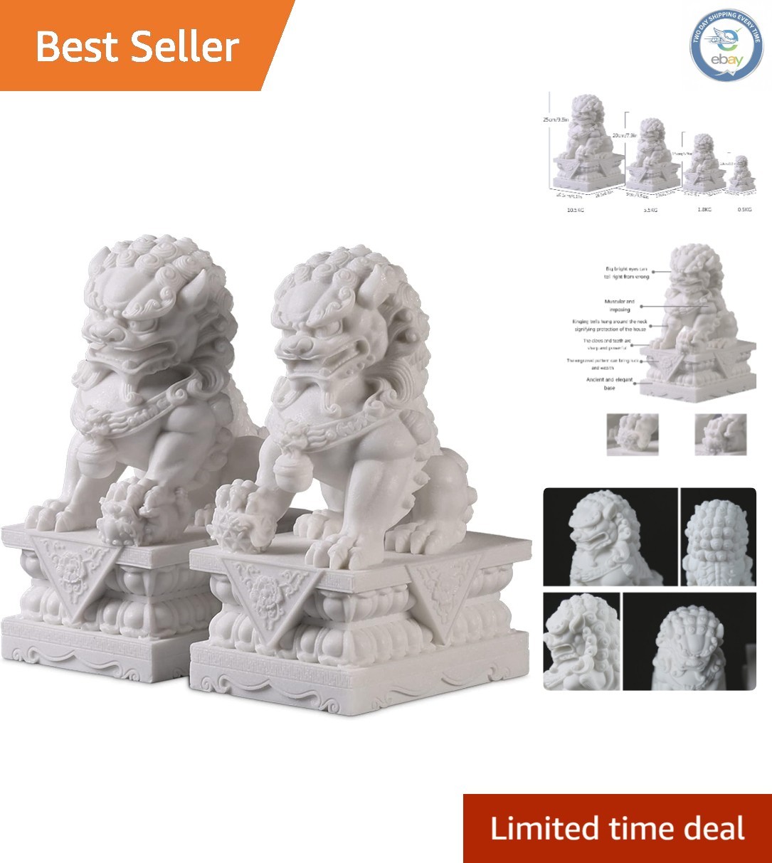 Durable White Marble Foo Dogs – Asian Decor Statues for Indoor & Outdoor Use