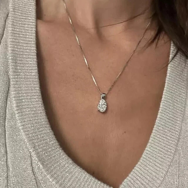 2.07 Ct Oval Moissanite Solitaire Pendant Without Necklace 14K White Gold Plated