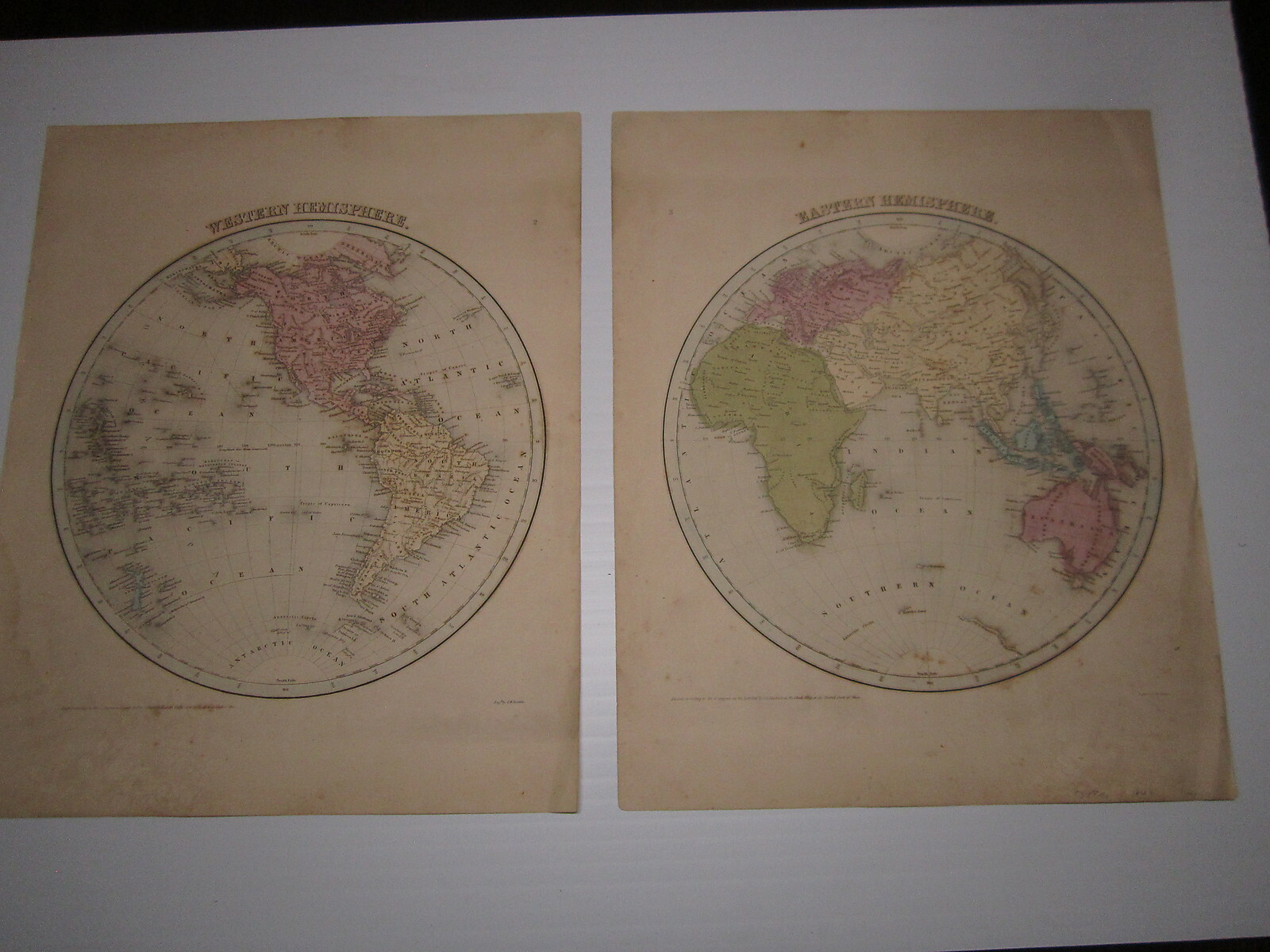 Eastern & Western Hemisphere Maps from Bradford & Goodrich Atlas 1841