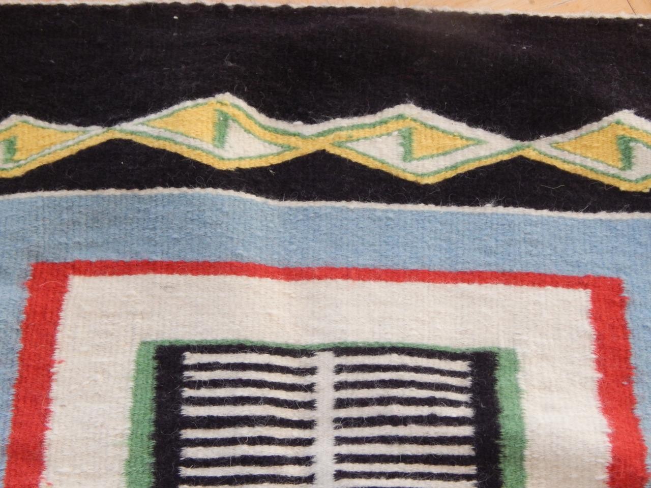VINTAGE NAVAJO INDIAN DOUBLE SADDLE BLANKET / RUG W/ ORIGINAL TRADING POST TAGE