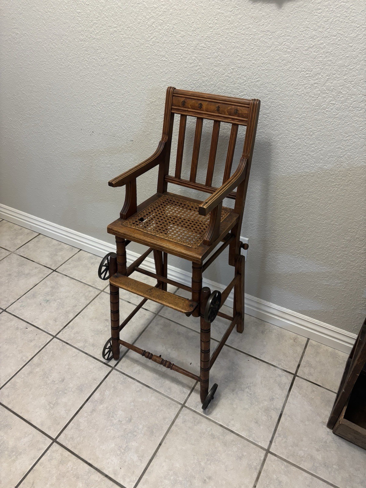 Antique Wood High Chair Converts To Stroller Patent 1880