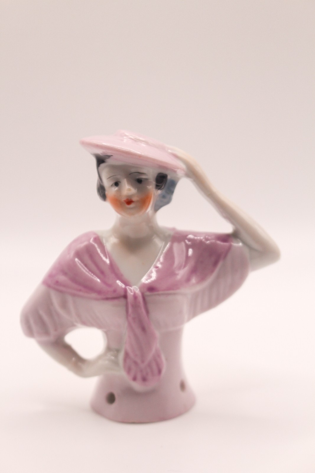 Antique Porcelain Half-Life Doll Pin Cushion 3 1/4 Inch Made In JAPAN Antique