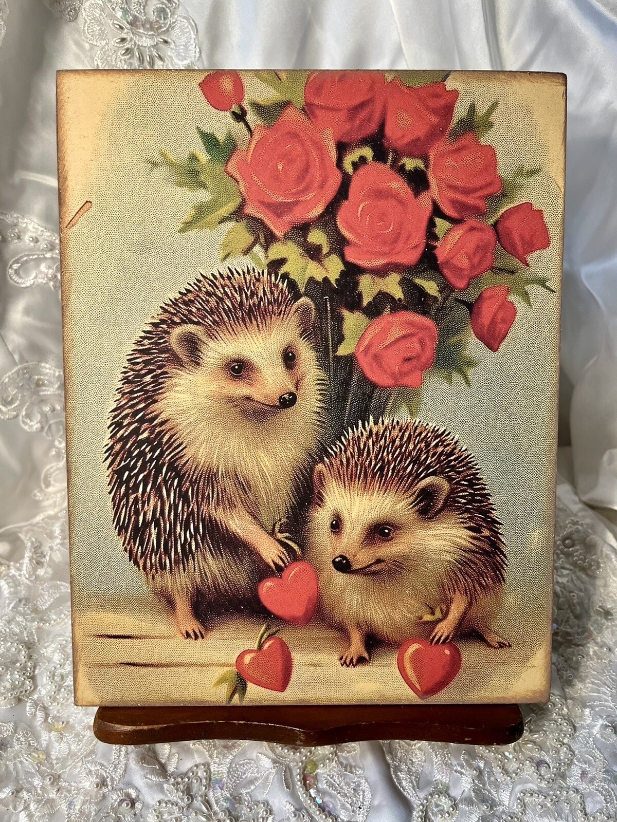 Valentine Animals: Hedgehogs #3 Print, Artist Canvas Board Sign