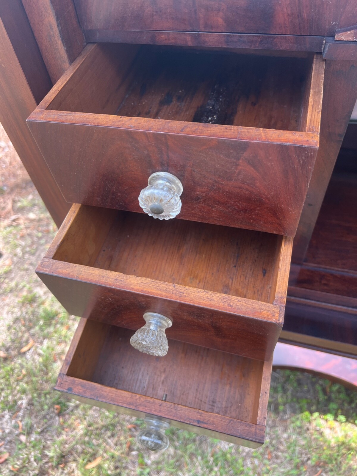 ANTIQUE MAHOGANY MARBLE TOP CABINET CHEST DRAWERS PILASTERS MIRROR ALCOVE DESK