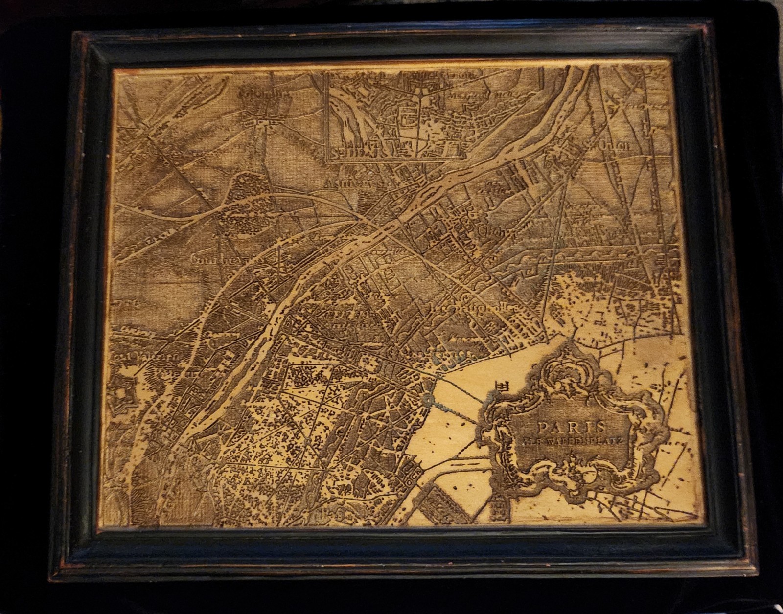 RARE Framed ANTIQUE COPPER ENGRAVED MAP 18th Century France, ALS WAFFENPLATZ