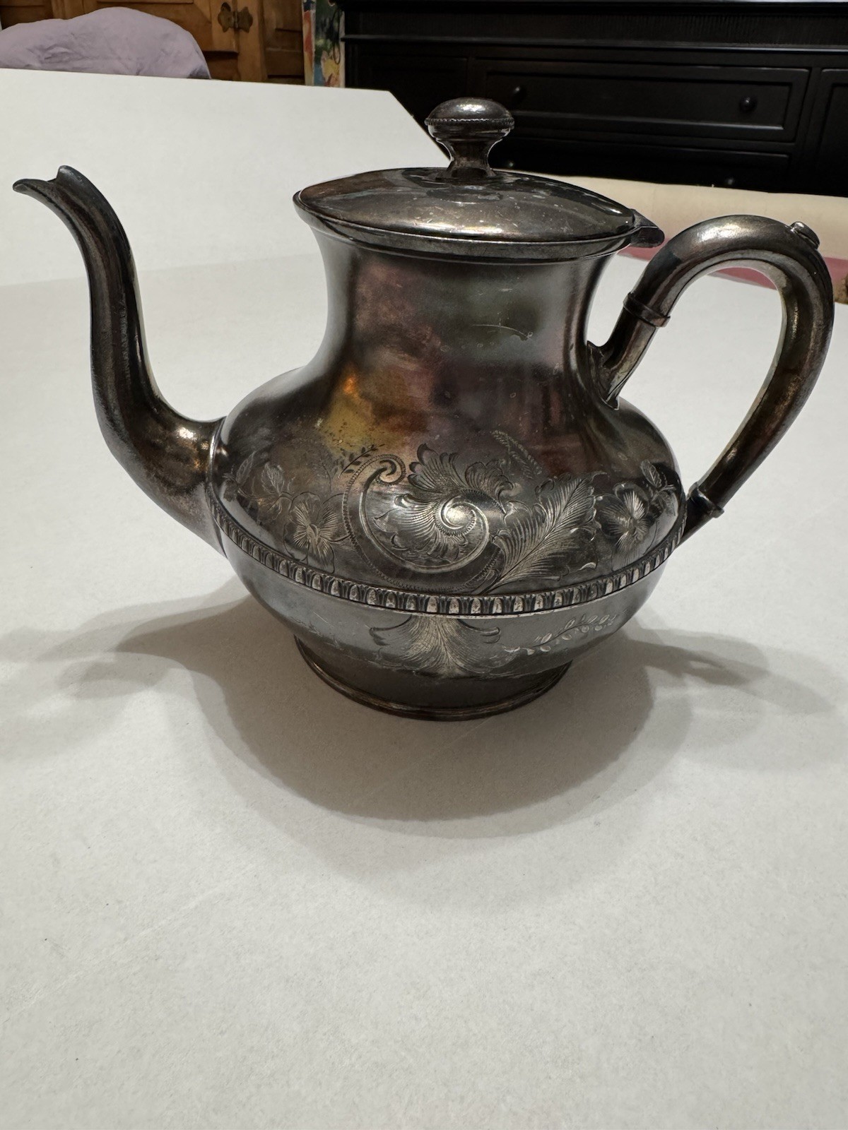 Barbour Bros. Silver Plate Tea Pot Quadruple Flower Design 9x7x6