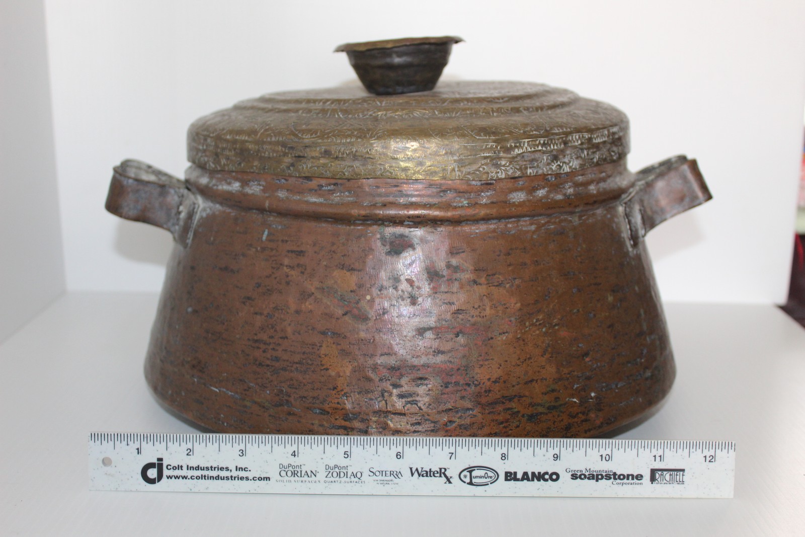 Hand Hammered Copper Pot with Engraved Brass Lid Middle Eastern Islamic