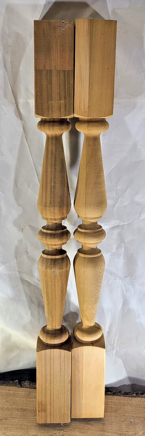 Vintage Cedar? Turned Wood Spindle Balusters 28 x 2 1/2 inches Lot of 2