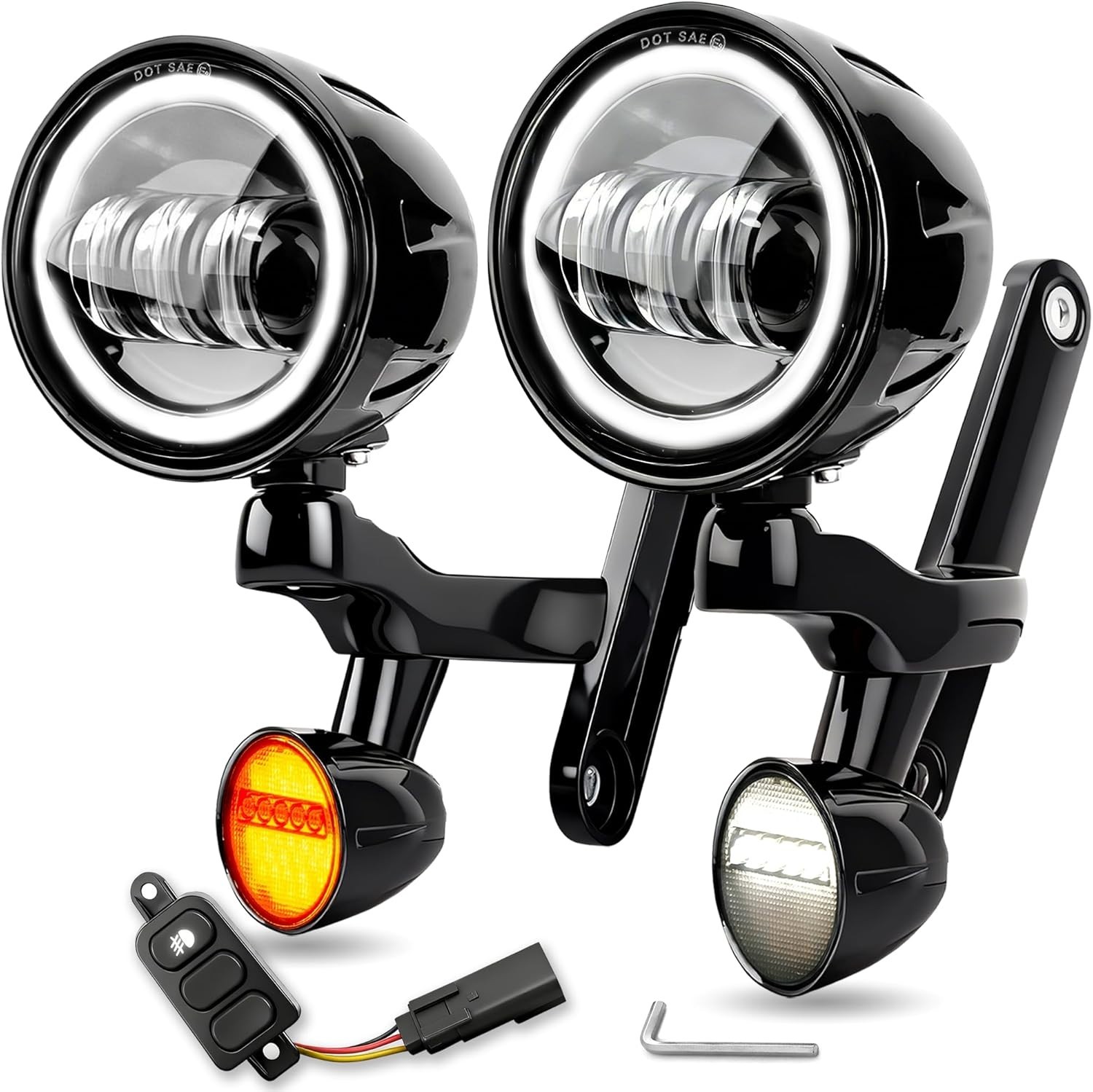 4.5″ Halo LED Auxiliary Passing Spot Fog Lights & Bullet Turn Signal Assembly Ki