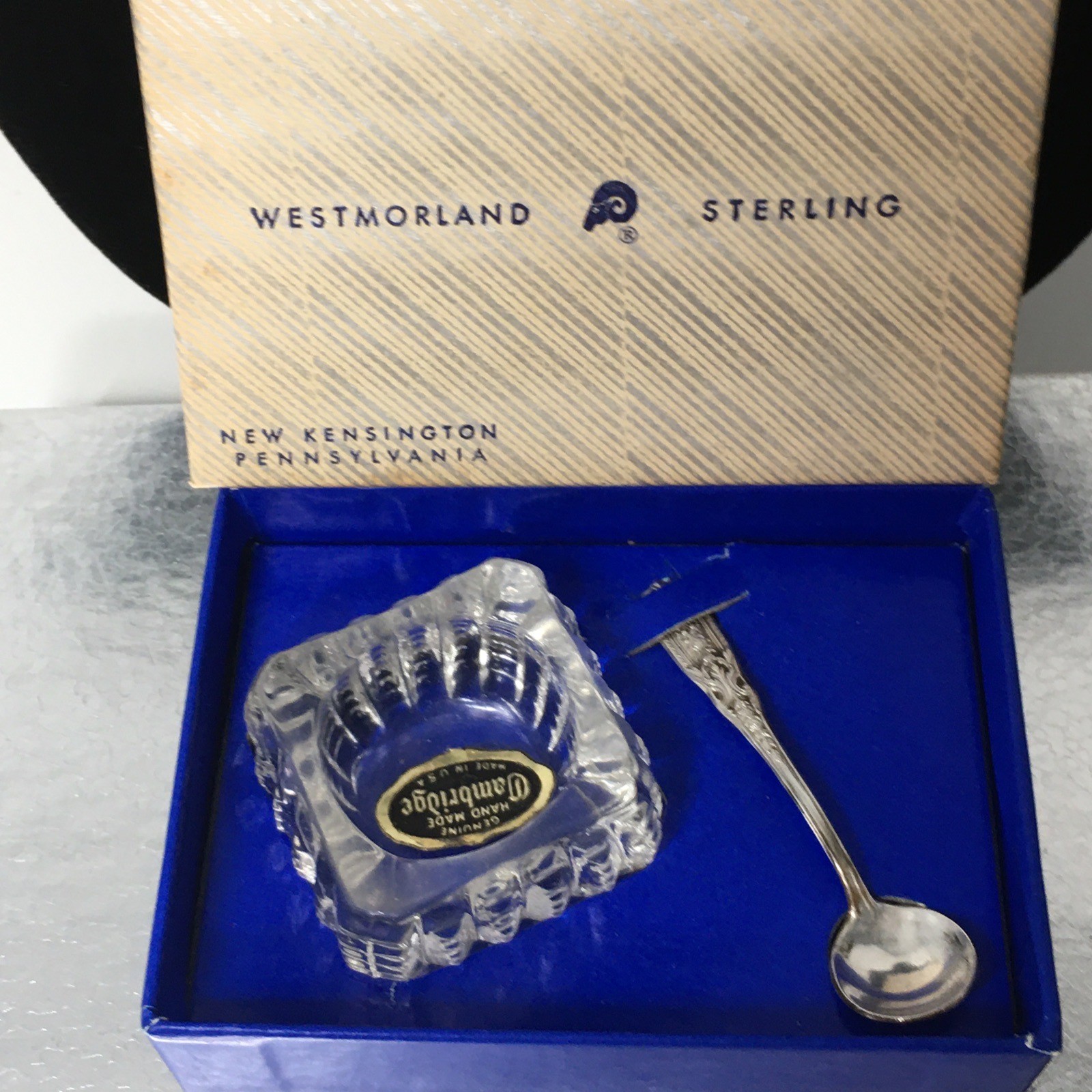 Westmorland Sterling George & Martha Salt Spoon Cambridge Crystal Salt Cellar