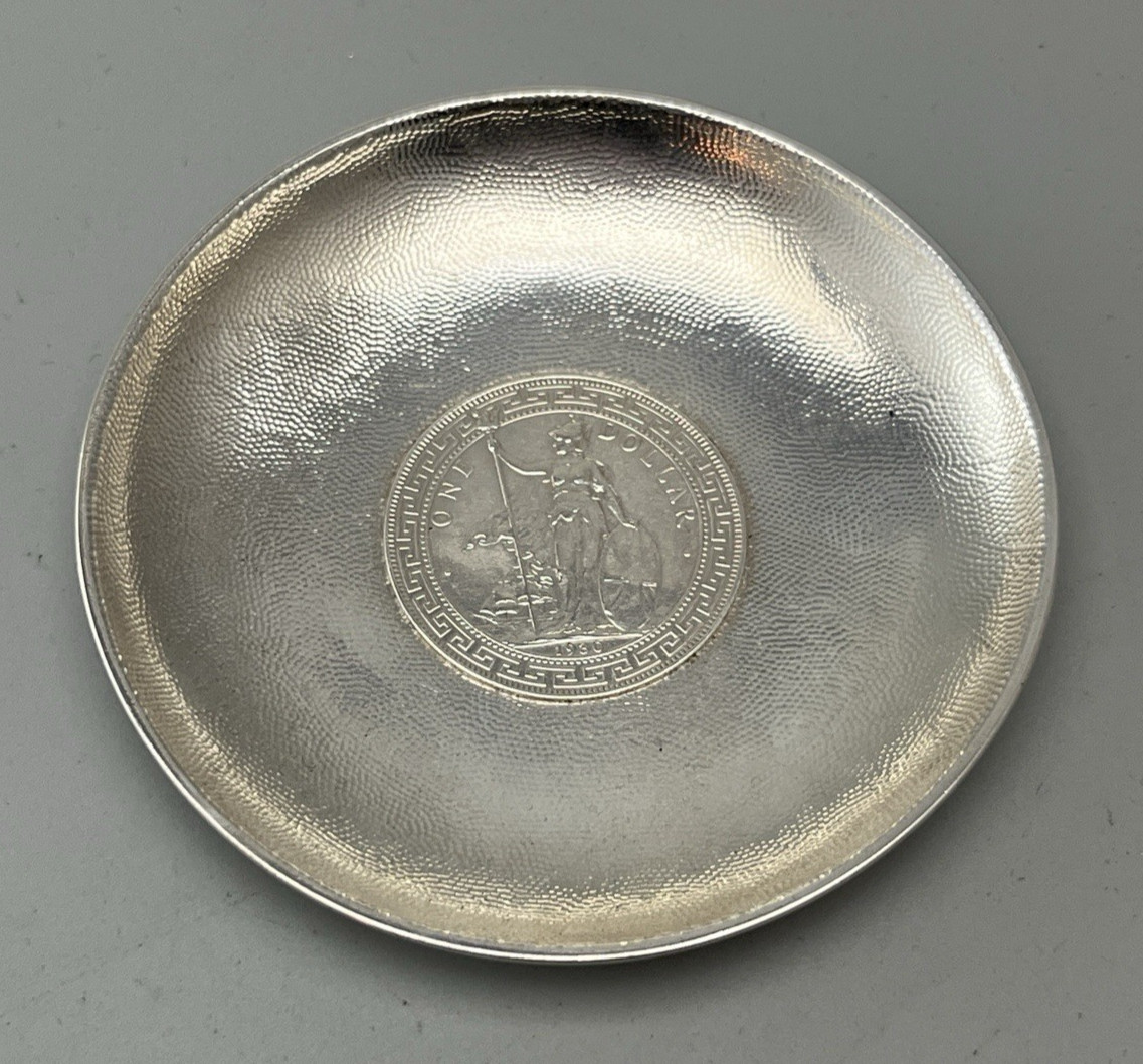 Antique Chinese Silver One Dollar Coin Dish 9.8cm 69g AELZX