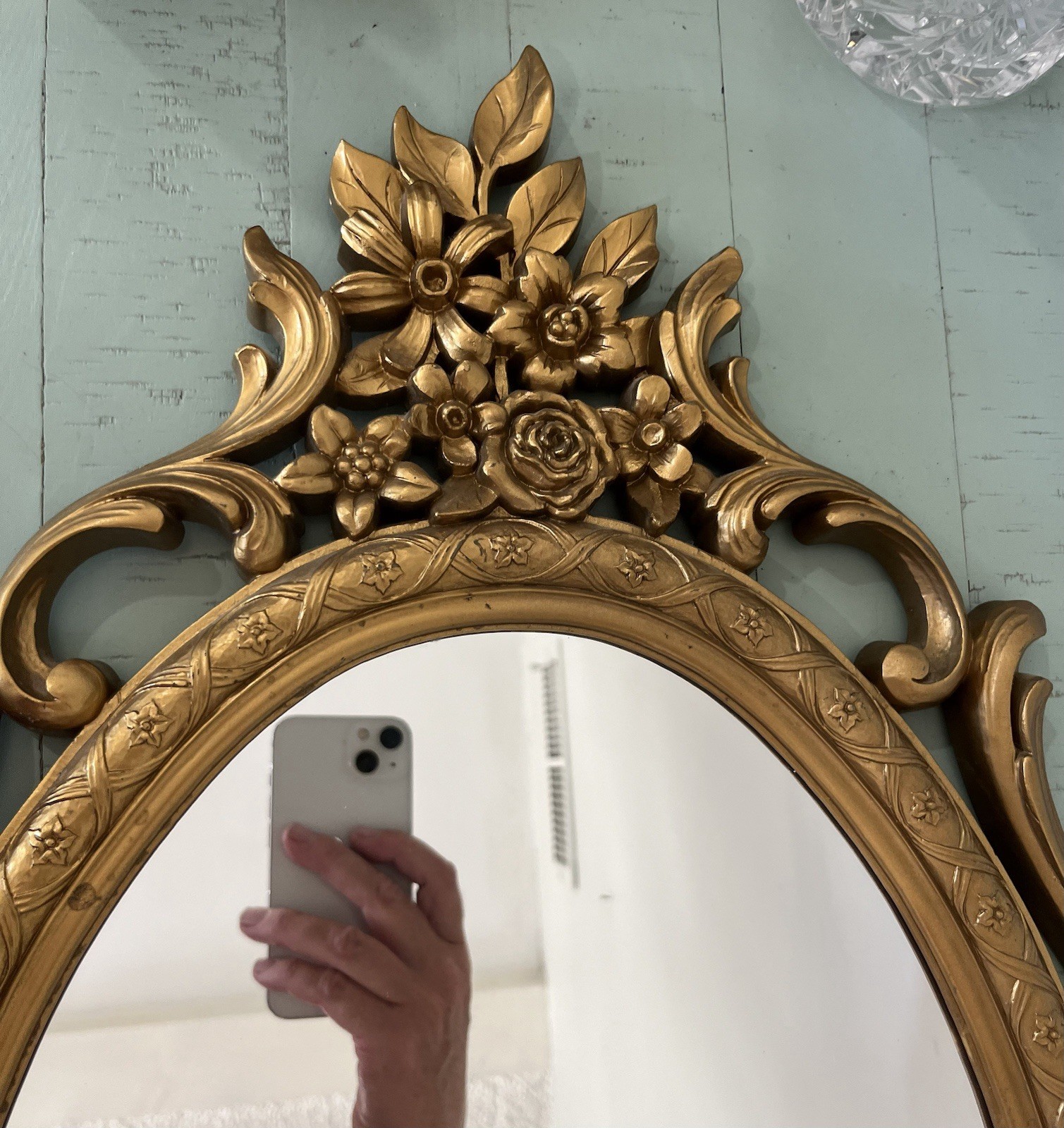 1965 Syroco Mirror MCM Gold Ornate Floral Hollywood Regency USA 29×17 #5414