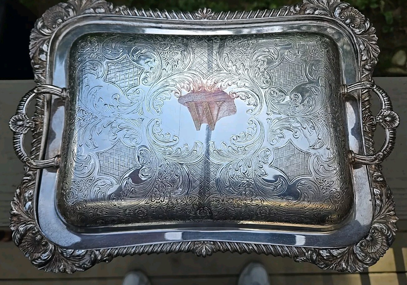Vintage Continental Ornate Silver Plate On Copper Serving Entree Dish Tray W/Lid