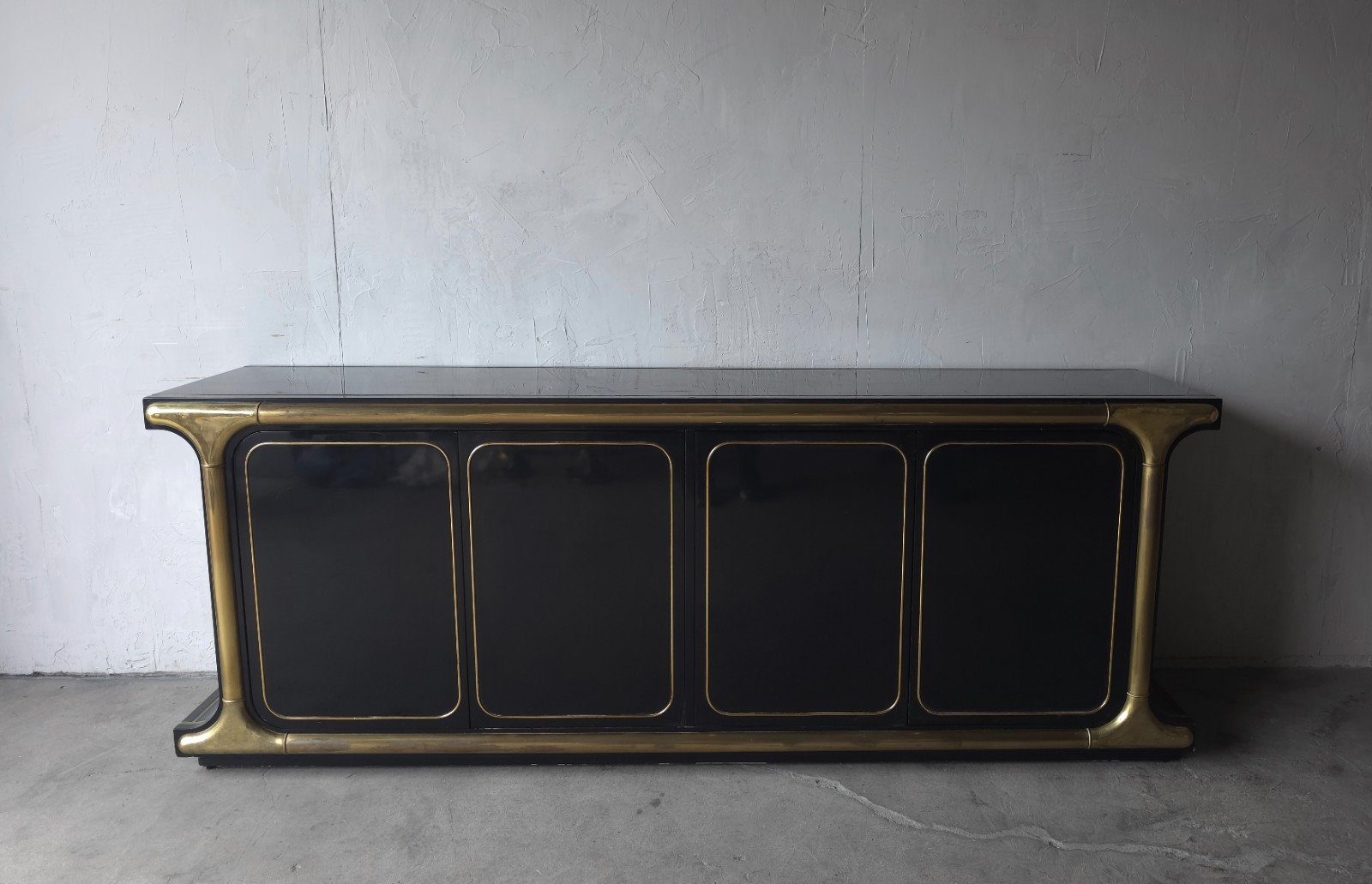 Black Lacquer and Brass Sideboard by Mastercraft