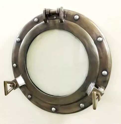 20″ Large Porthole Glass, Antique Brass Finish, Nautical Wall Decor, Port Hole