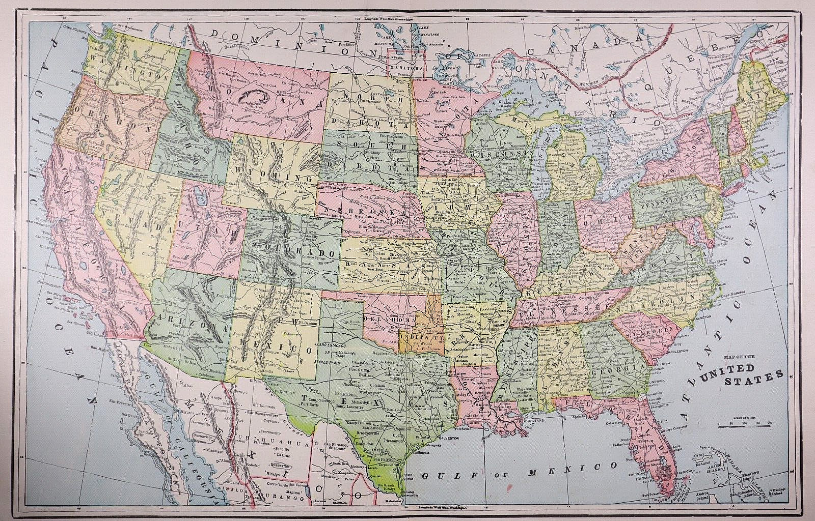 1892 Map ~ The UNITED STATES of AMERICA ~ Free S&H-(13×21)-#123A